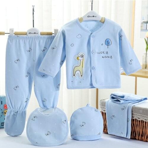 5Pcs Newborn Baby Clothes Sets Cartoon Kids Boys Girls Long Sleeve Tops Pants Bibs Outfits for Children Spring Clothes Sets 0-3M