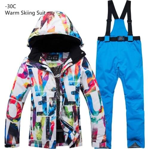 New Thick Warm Ski Suit Set Men Waterproof Skiing Snowboard Jacket Pants Suit Women Winter Windproof Male Plus Size 3XL Costumes