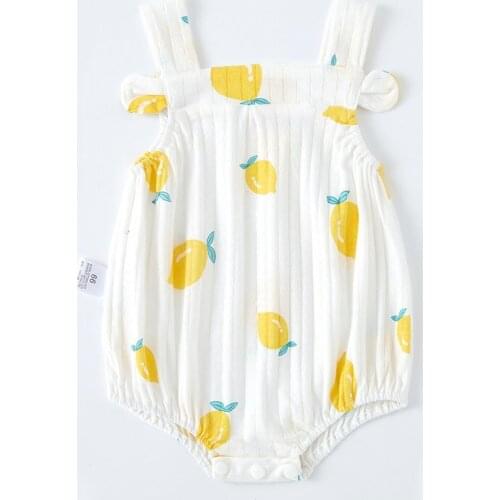 Beautiful Toddlers Romper Cartoon Fruit Pattern Skin Friendly Soft Baby Girls Sling Bodysuit for Summer