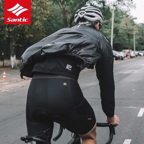 Santic Men Cycling Skin Jacket Windproof Small Rain Waterproof Sun Protective UPF 50+ Quick Dry Bicycle Jackets With Storage Bag