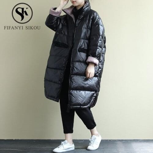 Fashion Down Jacket Women Long Casual Thick Warm Parkas 2019 Winter Coat Loose Overcoat Female White duck down Coat High quality