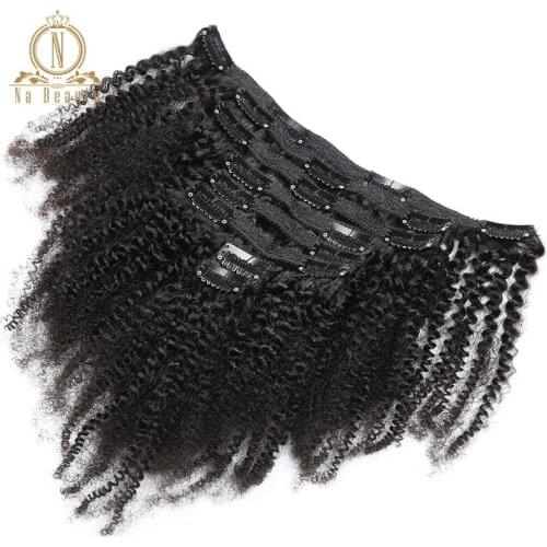 Mongolian Afro Kinky Curly Weave Remy Hair Clip In Human Hair Extensions Natural Color Full Head 8Pcs/Set 120g For Black Women
