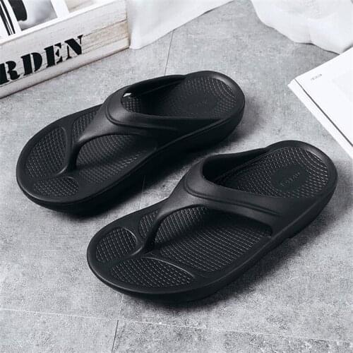 Mens Flip-Flops Outdoor Slippers Beach Slides Indoor Summer Shoes Platform Clip Toe Sandals Soft EVA Non-Slip Bathroom Black