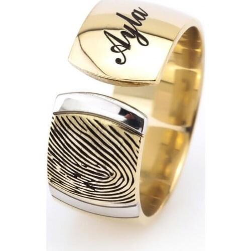 Tesbihane Name Written Fingerprint Design 925 Sterling Silver Men 'S Wedding Ring