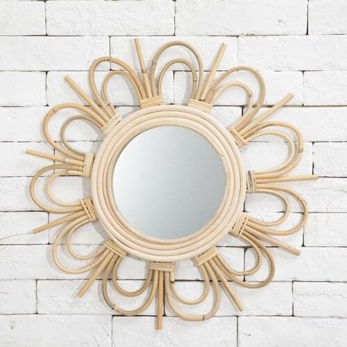 Rattan Wall Mirror Art Homestay Decoration Makeup Mirror Dressing Bathroom Wall Hanging Mirrors Craft Photo Props Christmas Gift