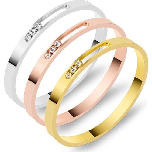 Stainless Steel Women Bracelet Gold Bangle Crystal Rhinestones Sliding Luxury Wedding Party Wristband Jewelry Custom Logo
