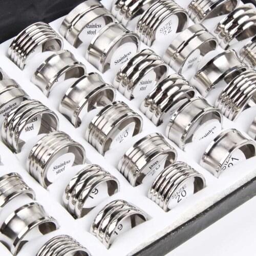 2018 new wholesale 12pcs/lots Silver 316L Stainless Steel Fashion Mix Style big size punk biker Women Mens Rings