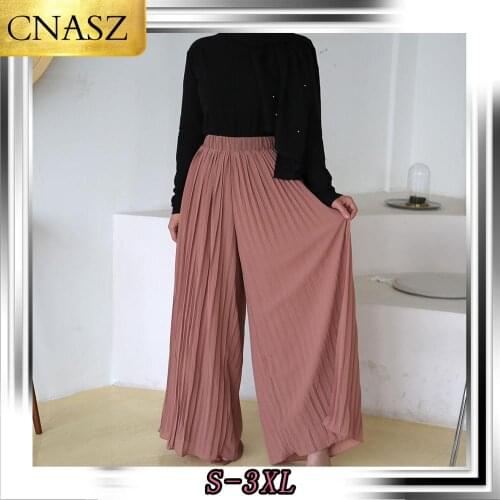 2020 Latest Plus Size Fashion Womens Pleated Casual Pants Chiffon Wide-Leg Pants Women Long Casual Loose Wide Leg Pants