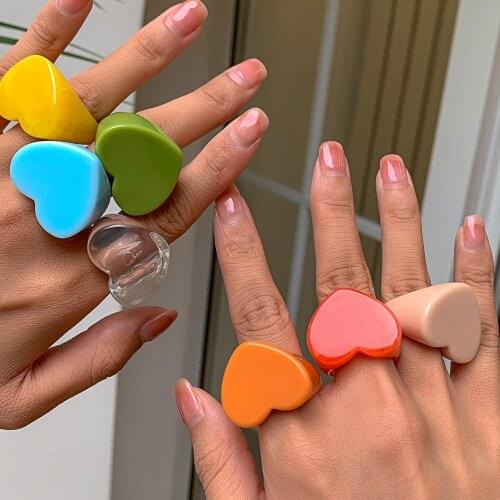 Ingemark New Colorful Transparent Acrylic Sweet Heart Rings Irregular Marble Pattern Resin Ring Anillos for Women Girl Jewelry