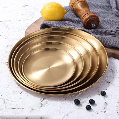 European Style Dinner Plates Gold Dining Plate Serving Dishes Round Plate Cake Tray Western Steak Round Tray Kitchen Plates 1289