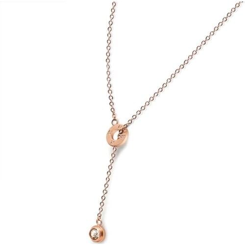 Hot Sale Single Crystal Roman Numerals Circle Gold Color / Silver Color / Rose Gold Color Stainless Steel Necklace