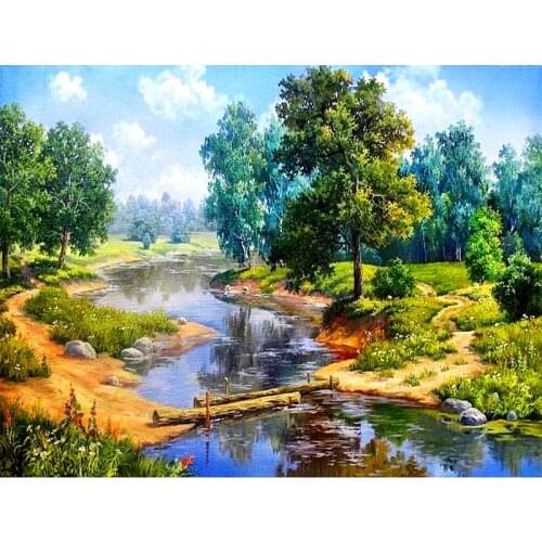 Full Drill Square Diamond 5D DIY Diamond Painting"Forest river"Diamond Embroidery Cross Stitch Rhinestone Mosaic Painting ever
