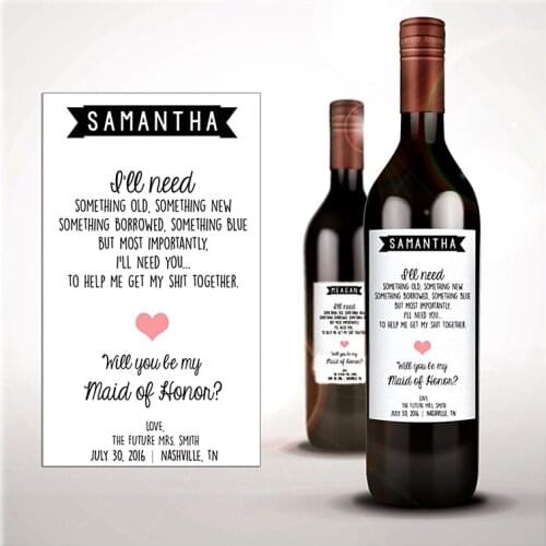 Custom bridesmaid invitation Wine Bottle Label,Funny will you be my bridesmaid,maid of honor,wedding party ask,poem invite Gift