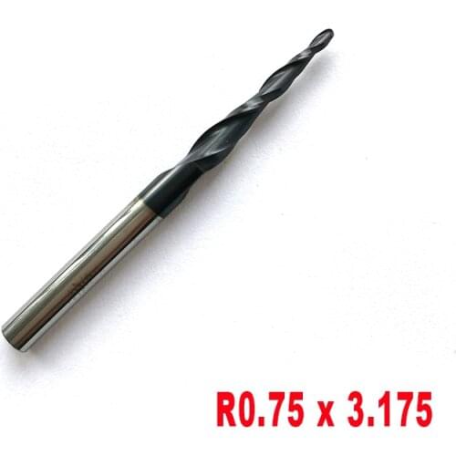 R0.75*D3.175*15*38L*2F HRC55 Tungsten solid carbide Coated Tapered Ball Nose End Mills taper and cone endmills