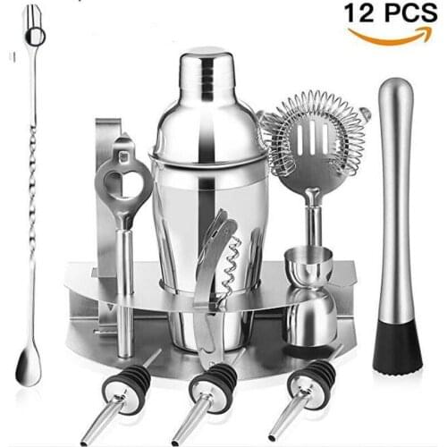 12 Pcs Cocktail Shaker Bar Accessories Home Bars 350ML/550ML/750ML Y Shiny Stainless Steel British Cocktail Shaker Set Rose