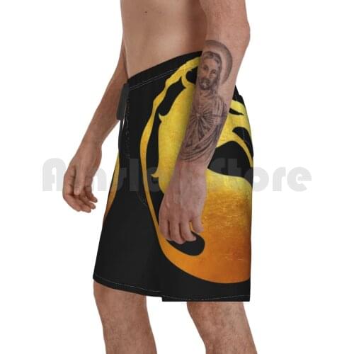 Mortal Kombat Gold Logo Beach Shorts Men Beach Pants Swim Trunks Mortal Kompat Logos Gaming Gamers Video Games