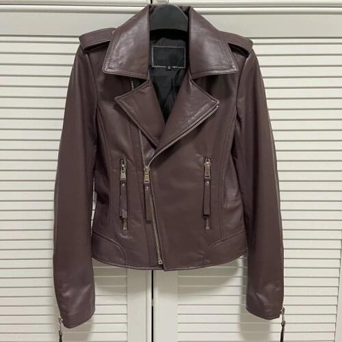 Lilac Ladys Genuine Leather Jackets Show Thin Women Sheepskin Coat Lapel Factory
