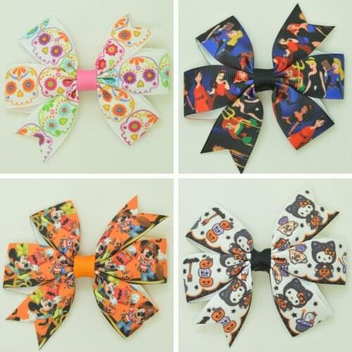 SUPWRF 3.1'' Halloween kids hair accessories hair Bow With Clip hair ties Printed Ribbon headwear wholesale 20 PCS T0929