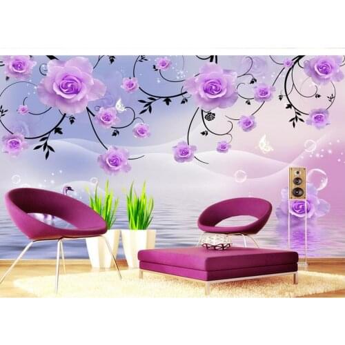 TV backdrop roses reflection 3d wallpaper flower 3d stereoscopic wallpaper Landscape wallpaper murals