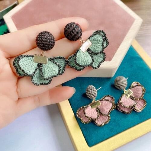 French pastoral style autumn and winter new cloth flower earrings womens fashion temperament ins Earrings S925 silver needle