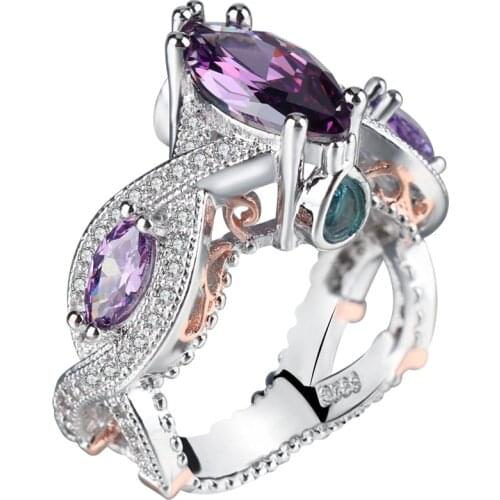 YaYI Jewelry Top Quality Princess Cut AAA+ Purple Cubic Zirconia Silver Color Engagement Wedding Heart Rings Party Rings Gifts