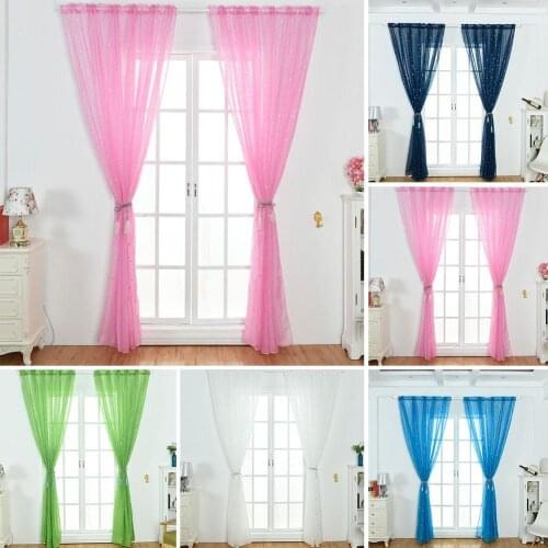 1Pc Shiny Star Transparent Tulle Voile Curtain Window Drape Living Room Decor
