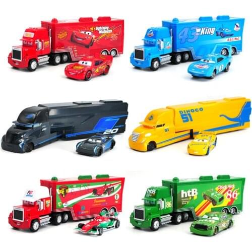 2pcs/Lot Disney Pixar Cars Toys Lightning Mcqueen Mack Uncle Truck 1:55 Diecast Model Alloy Modle Figures Toys Gifts For Kids