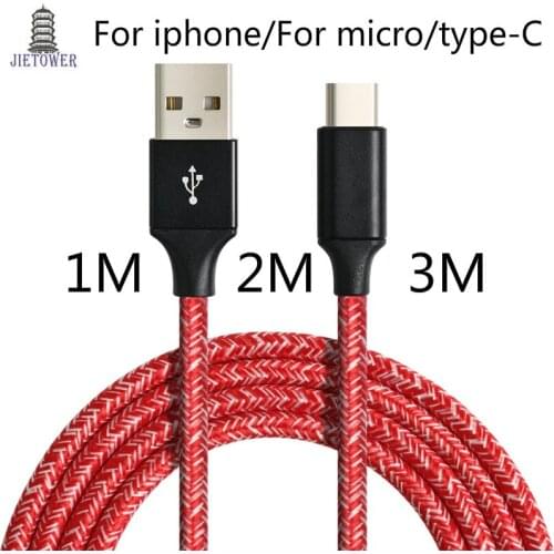 200pcs/lot 2M 3M 1M Micro fabric braided nylon cloth usb cable for samsung htc lg for iphone 5 6 7 8 9 typeC usb c wholesale