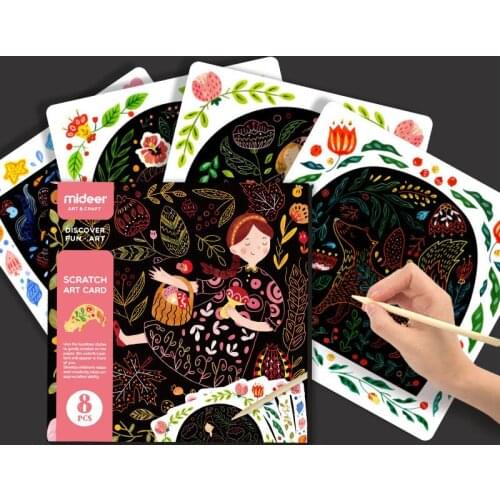 21.5x21.5 CM 8 Pcs Magic Scratch Painting DIY Manual Cute Animal Girls Theme Scraping Painting For Children Learning Drawing Toy