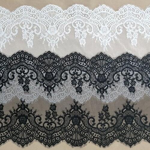 3M/Lot White Black 37cm Wide Eyelash Bilateral Lace Trim DIY Lace Fabric Wedding Dress Curtain Clothing Accessories