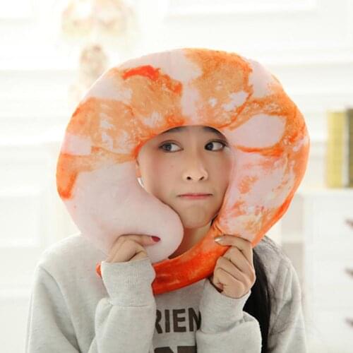 3D Shrimp Eggplant U Shaped Head Rest Cushion Stuffed Plush Neck Travel Throw Pillow Toy for Office Flight Traveling quiet sleep