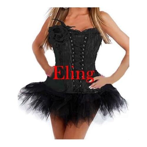 4 Colors Sexy lingerie Lace Up corset mini skirt black Fancy Dress S-XL am2163