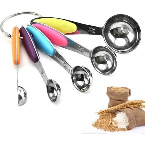 5pcs/set Stainless Steel Measuring Cups and Spoons Set Stackable Tablespoons Kitchen Measuring Spoon Measuring Cup