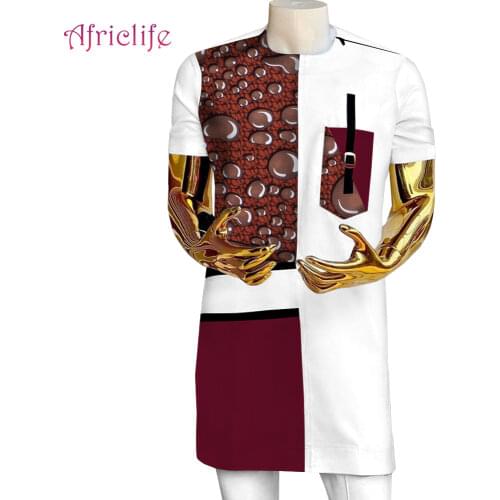 African T Shirts For Men New Ankara Style Gentleman Short Sleeve Male Top Summer Fashion Patchwork Bazin Riche Plus Size WYN1728