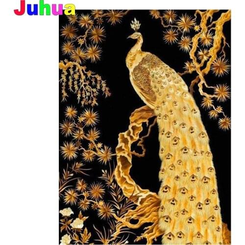 Golden peacock 5D DIY Diamond Painting full square/round drill animal Diamond Embroidery mosaic diamond Stitch home Decor