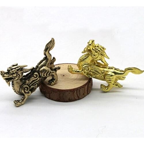 Antique Copper Chinese Mythical Beast Pixiu Miniature Figurines Ornaments Brass Lucky Animal Qi Lin Desktop Decorations