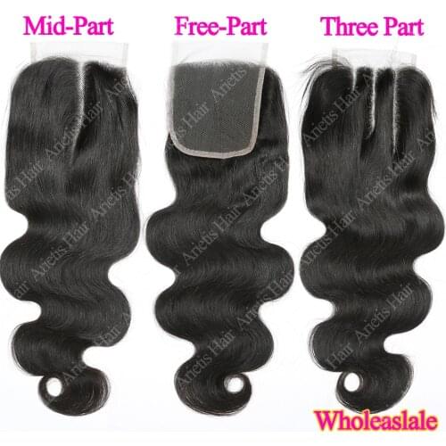 8"-24" Inch Body Wave Closure Free/Middle/Three Part Hand Tied Human Hair For Black Women Remy Peruvian Hair Closure and Frontal