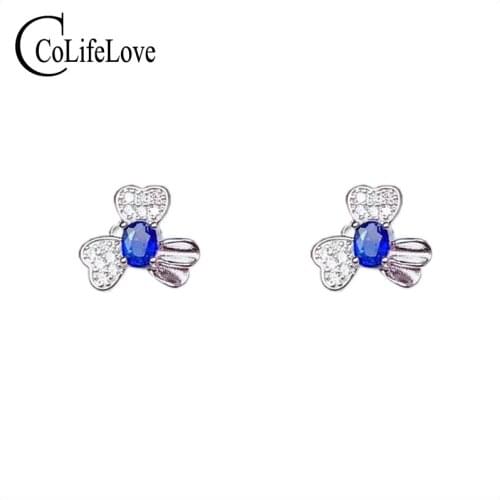 CoLife Jewelry 925 Silver Flower Stud Earrings with Gemstone 100% Natural Ruby Sapphire Earrings Fashion Gemstone Silver Earring