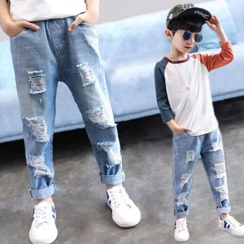 Kids Boys Jeans Fashion Clothes Classic Pants Denim Clothing Children Baby Boy Casual Bowboy Long Trousers 5-14Y