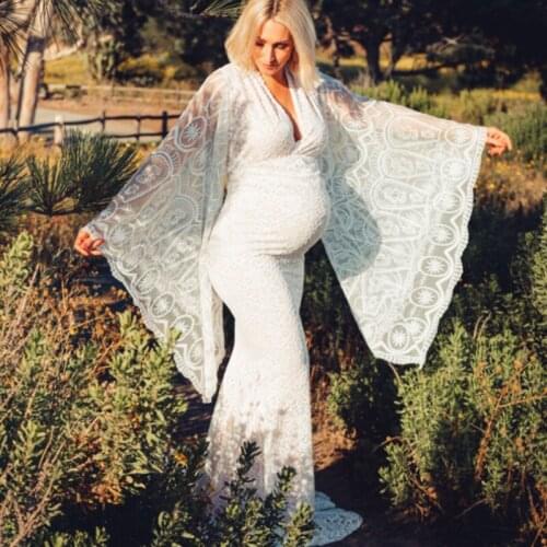 Long Boho Style Lace Maternity Dress for Photography Maternity Photography Outfit Maxi Gown Pregnancy Women Pregnant Clothes