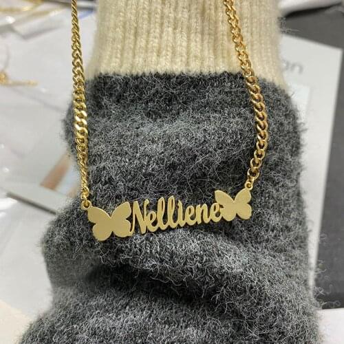 Personality Butterfly Necklaces For Woman Custom Name Choker Stainless Steel Pendant Various Icons Name Jewelry Birthday Gifts