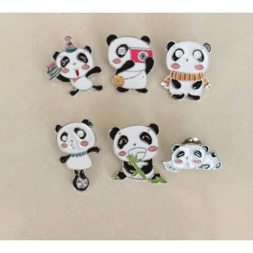 6 style Chinese Panda Enamel Brooch Cute animal Lapel Pin Pandas funnylife bamboo Unicycle take photos Birthday cake Fun Badge