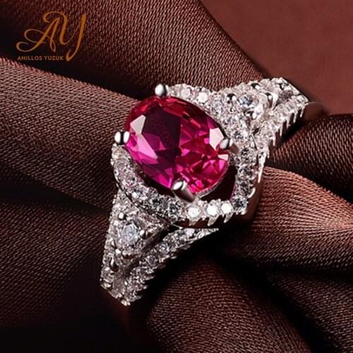 Anillos Yuzuk Silver 925 Jewelry Ring Luxury Created Ruby 925 Sterling Silver Gemstone Rings Engagement Ring Fine Jewelry