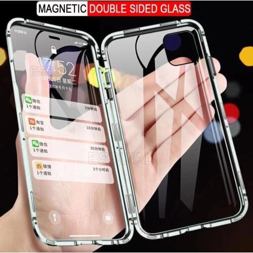 360 Magnetic Adsorption Metal Case For iPhone 12 11 Pro XS Max X XR 12 Mini 7 8 6s Plus SE 2020 Double-Sided Glass Magnet Cover