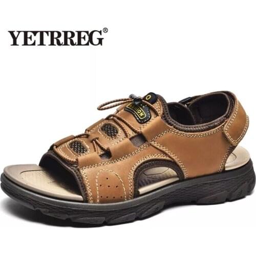 2021 New Summer Mens Genuine Leather Sandals Brand Fashion Casual Handmade Roman Sandals Outdoor Sport Hiking Beach Sandals