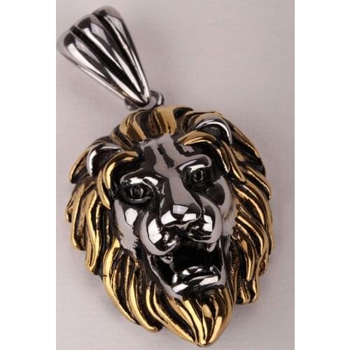Lion necklace for men women 316L stainless steel pendant W/ chain GN06 antique gold silver biker jewelry wholesale dropship