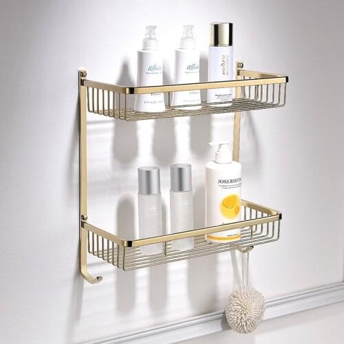Bathroom Shelf Copper Shower Rack Wall Mounted Corner Shelf Square Bath Shower Shelf Gold/Chrome Storage Organizer Rack Holder