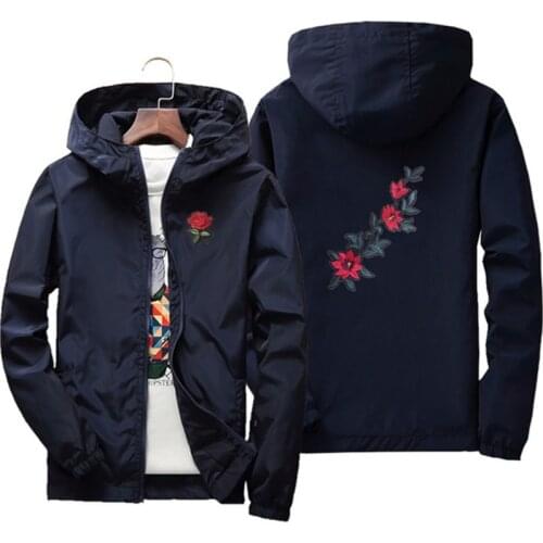 Rose Embroidery Thin Jackets Men Women Streetwear Polyester Jacket Coat Hip Hop Casual Autumn Windproof Plus Size 7XL HH133