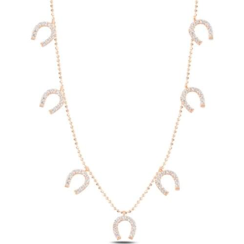 Silver 925 Sterling Horseshoe Zircon Cubic Zirconia Dangle Necklace