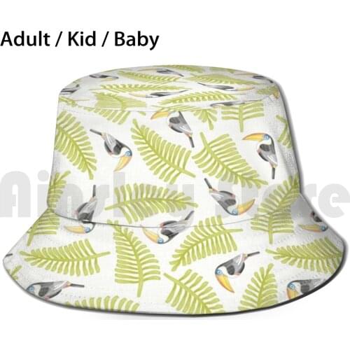 Ditsy Toucan Sun Hat Foldable UV Protection Pattern Watercolor Palm Leaves Leaf Toucan Bird Tropical Ditsy Green